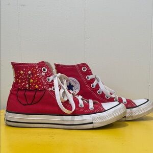 Gently Used Embroidered Red Converse High-Tops